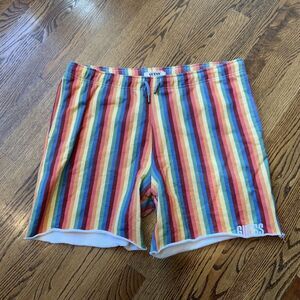 Guess Men's FriendsWithYou Shorts Rainbow Stripes Size XL 100% Cotton‎ Knit EUC